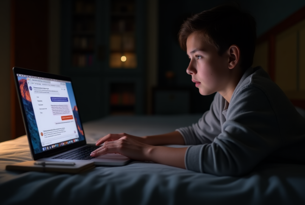 Estudante tirando dúvidas com inteligência artificial no ChatGPT