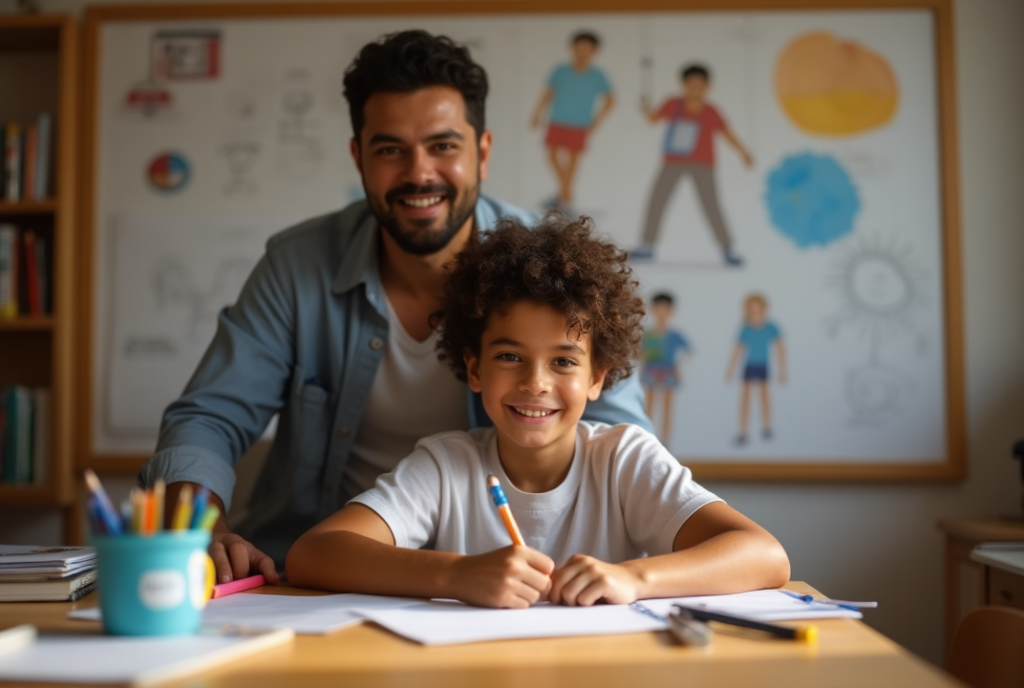 Jovem estudante com apoio dos pais e visão de carreira no futuro